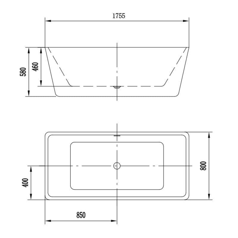 Cada freestanding, dreptunghiulara, Florida, Quadro New 175 x 80 x 58 cm, cu instalatie completa, finisaj alb