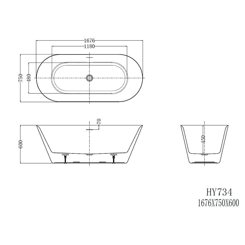 Cadă freestanding, Florida, Viva 167.6 cm, ovală, cu instalație completă, alb