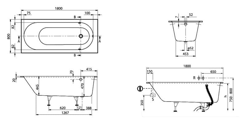 Cada Oberon, Villeroy & Boch pentru inzidire, dreptunghiulara, 180 x 80 cm, finisaj alb alpin