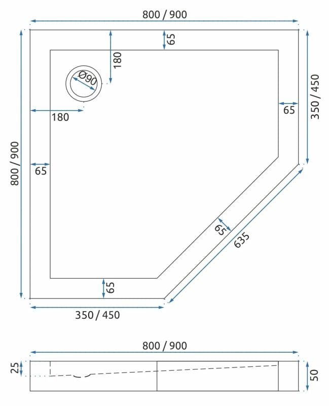 Cadiță de duș Rea Diamond 90x90 cm neagră