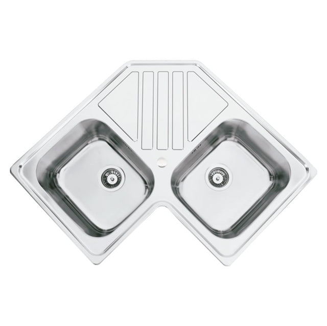 Chiuveta bucatarie cu 2 cuve inox dubla CookingAid KEPPLER BB pe colt reversibila stanga/dreapta cu picurator + accesorii montaj,830x830x200mm