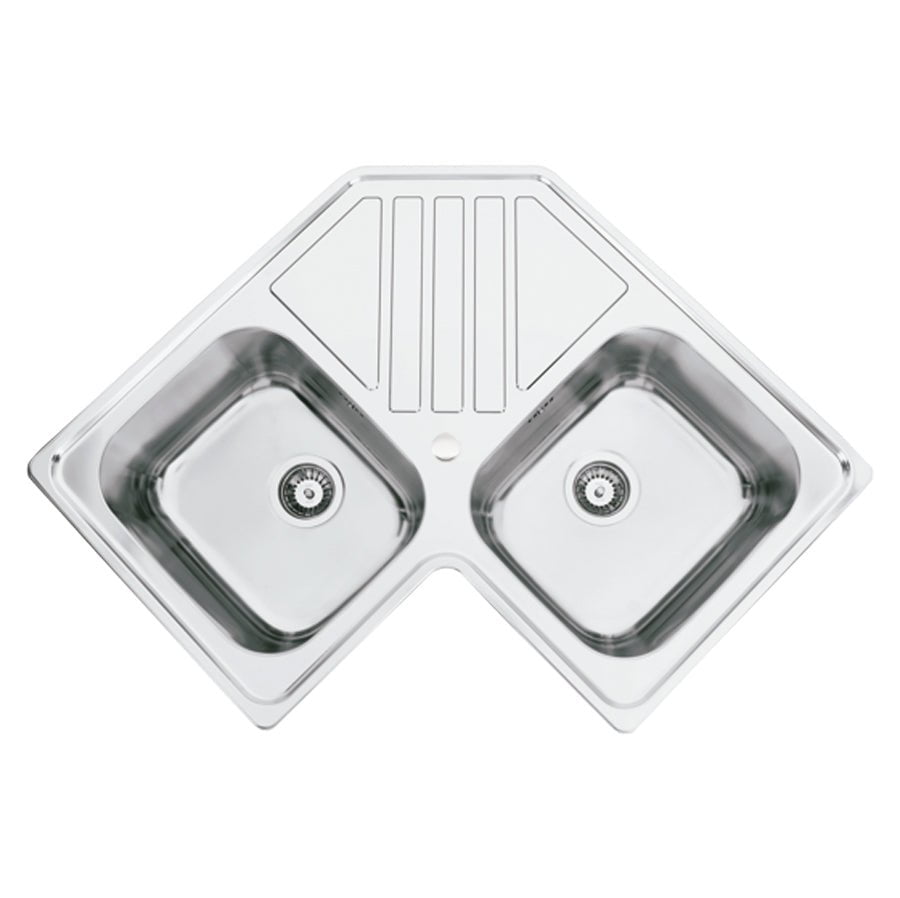 Chiuveta bucatarie cu 2 cuve inox dubla CookingAid KEPPLER BB pe colt reversibila stanga/dreapta cu picurator + accesorii montaj,830x830x200mm