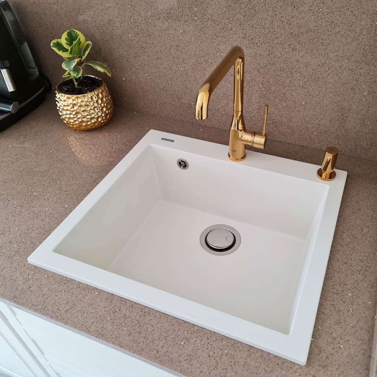 Chiuveta bucatarie granit Alba Galbui / Jasmine + accesorii montaj, 560x500x200 mm, cod 6046