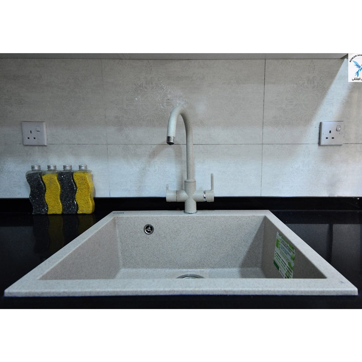 Chiuveta bucatarie granit Bej Pigmentat / Avena + accesorii montaj, 560x500x200 mm, cod 6045