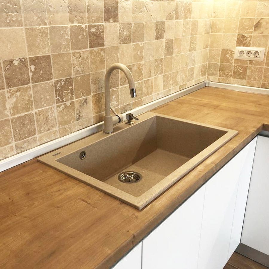 Chiuveta bucatarie granit Bej Pigmentat / Avena + accesorii montaj, 760x500x200 mm, cod 6047