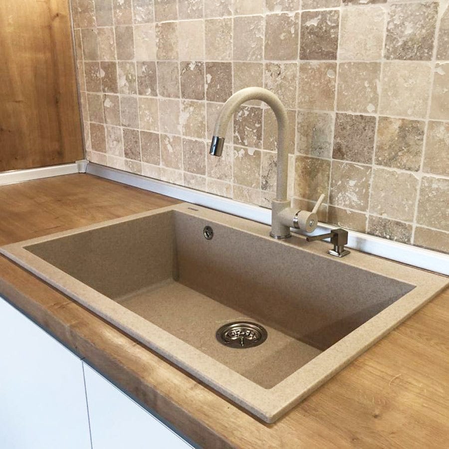 Chiuveta bucatarie granit Bej Pigmentat / Avena + accesorii montaj, 760x500x200 mm, cod 6047
