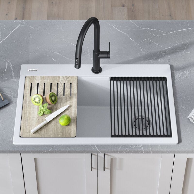 Chiuveta bucatarie granit CookingAid Cube ON3322 Workstation Alba + accesorii montaj, 838x559x244 mm