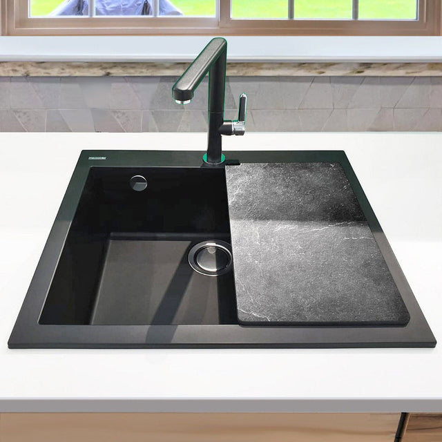 Chiuveta bucatarie granit CookingAid Cube ON5610 Neagra Nanostone Deep Black + accesorii montaj, 560x500x200mm
