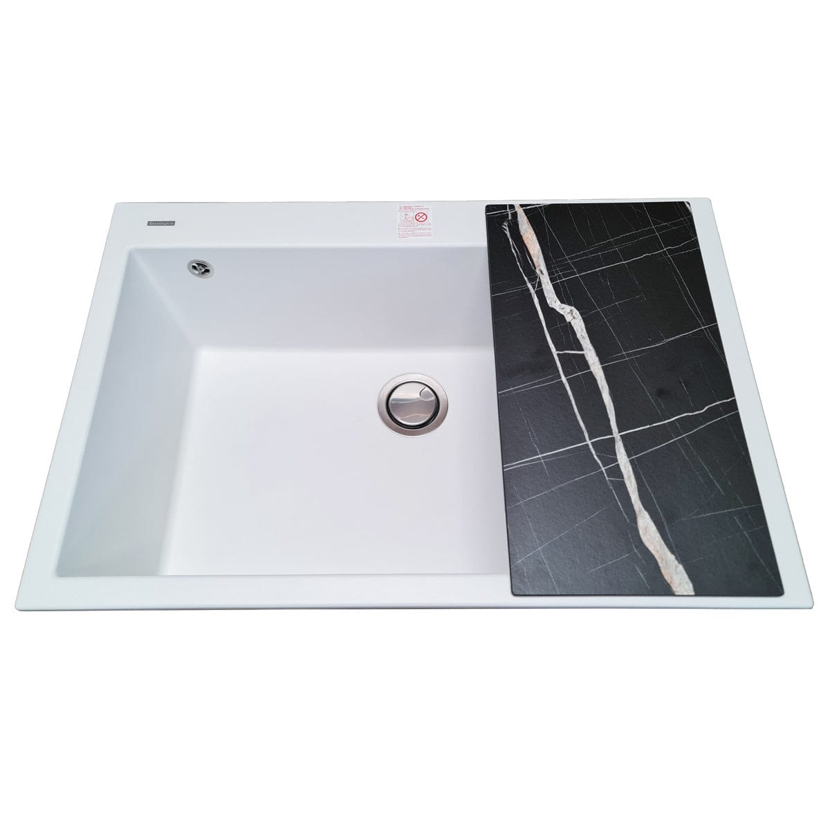 Chiuveta bucatarie granit CookingAid Cube ON8410 Alba / Polar White + accesorii montaj, 838x559x250 mm