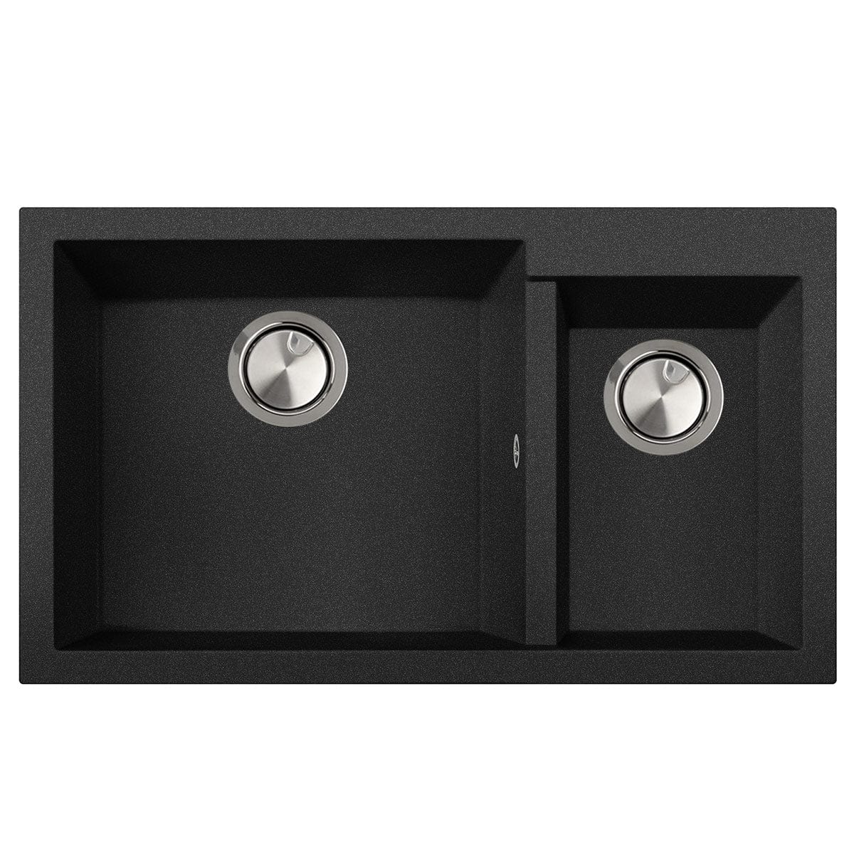 Chiuveta bucatarie granit dubla cu 2 cuve Neagra / Black Metal quartz + accesorii montaj, 860x500x200 mm, cod 6064