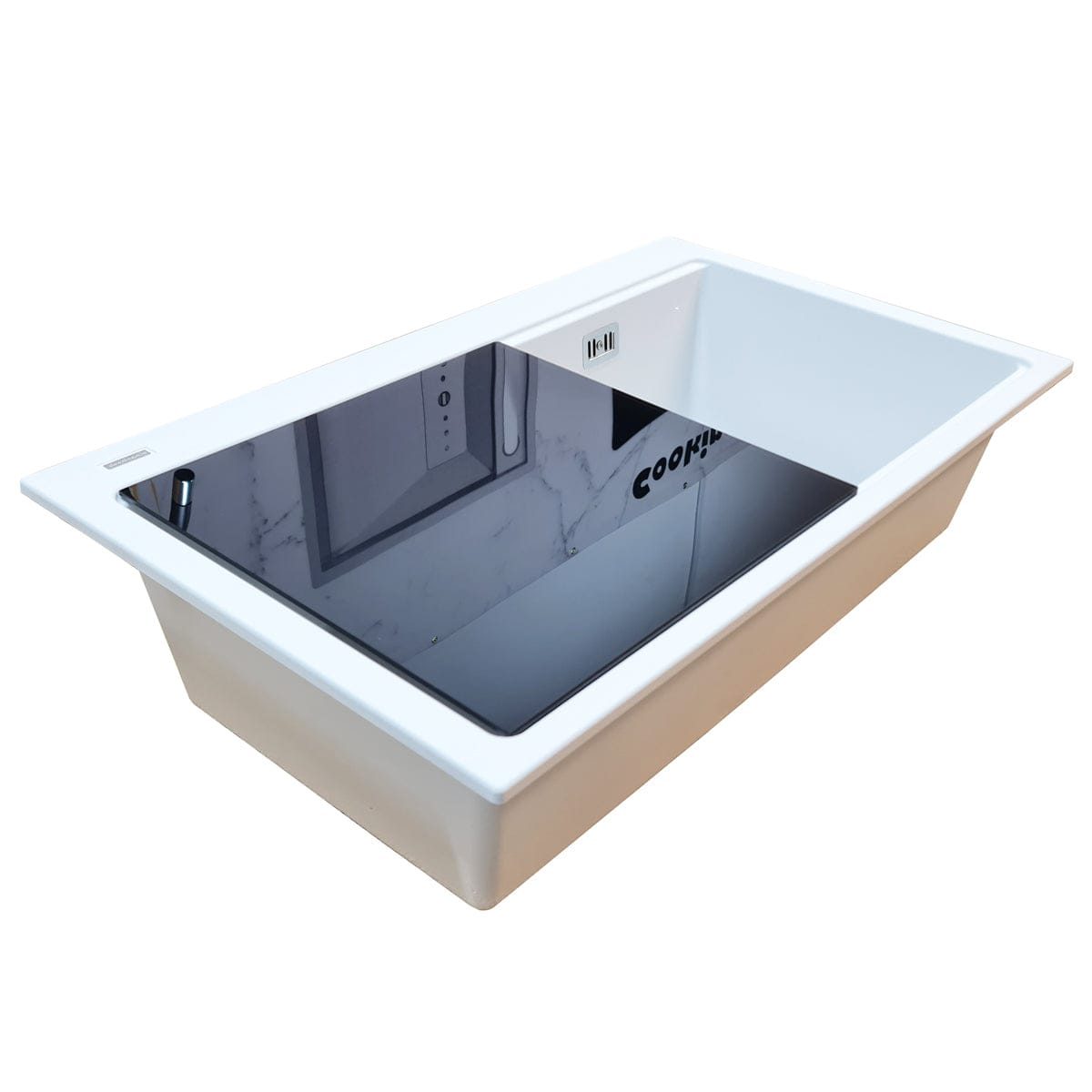 Chiuveta bucatarie granit Kinga Workstation Alba/ Polar White + accesorii montaj, 860x510x225 mm, cod 6050
