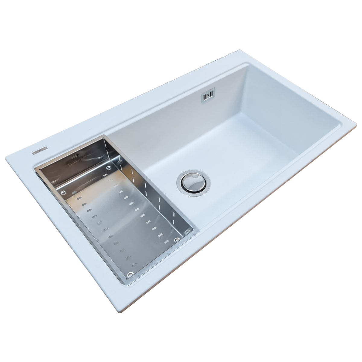 Chiuveta bucatarie granit Kinga Workstation Alba/ Polar White + accesorii montaj, 860x510x225 mm, cod 6050