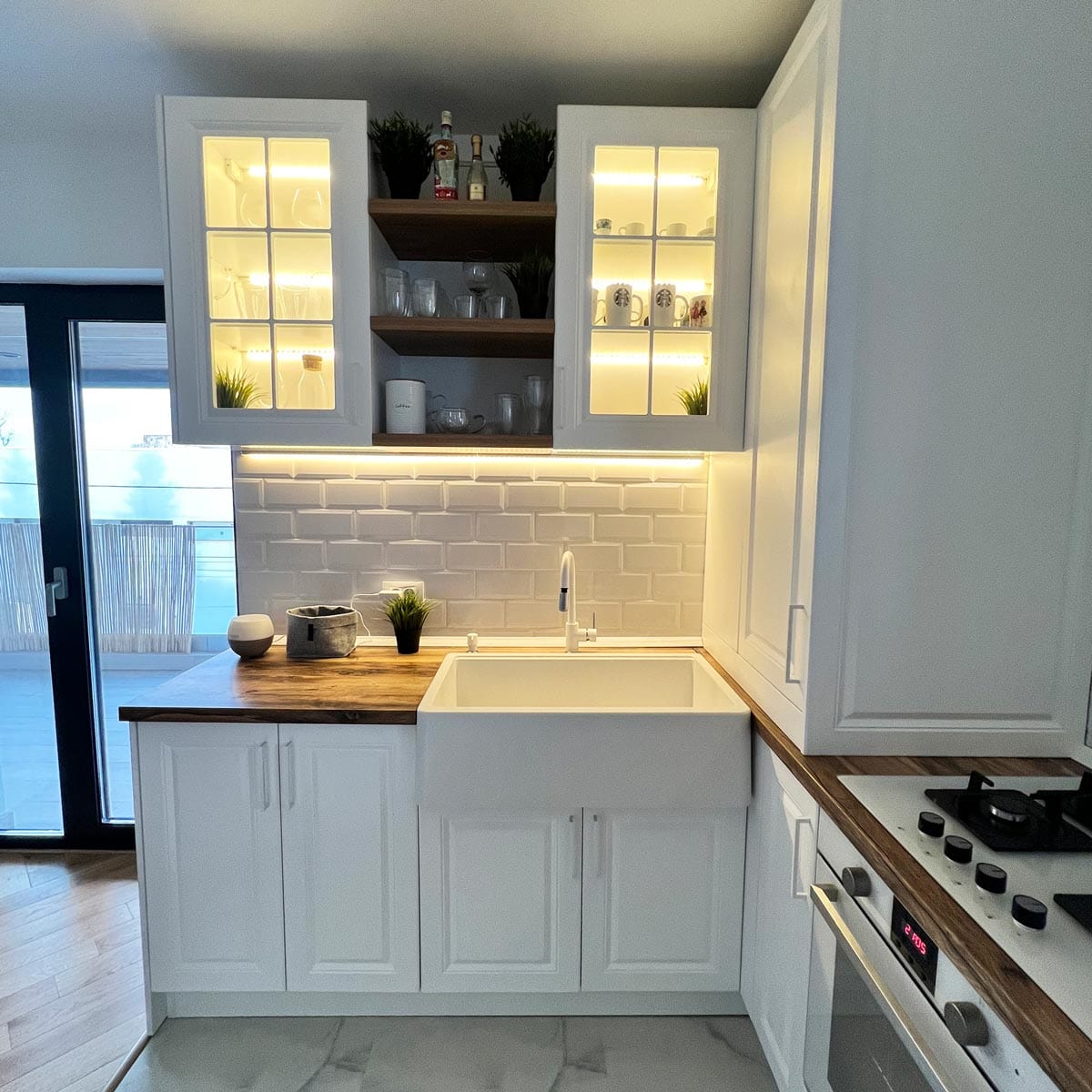 Chiuveta bucatarie granit reversibila Polar White + accesorii montaj, 838x520x240 mm, cod 6011