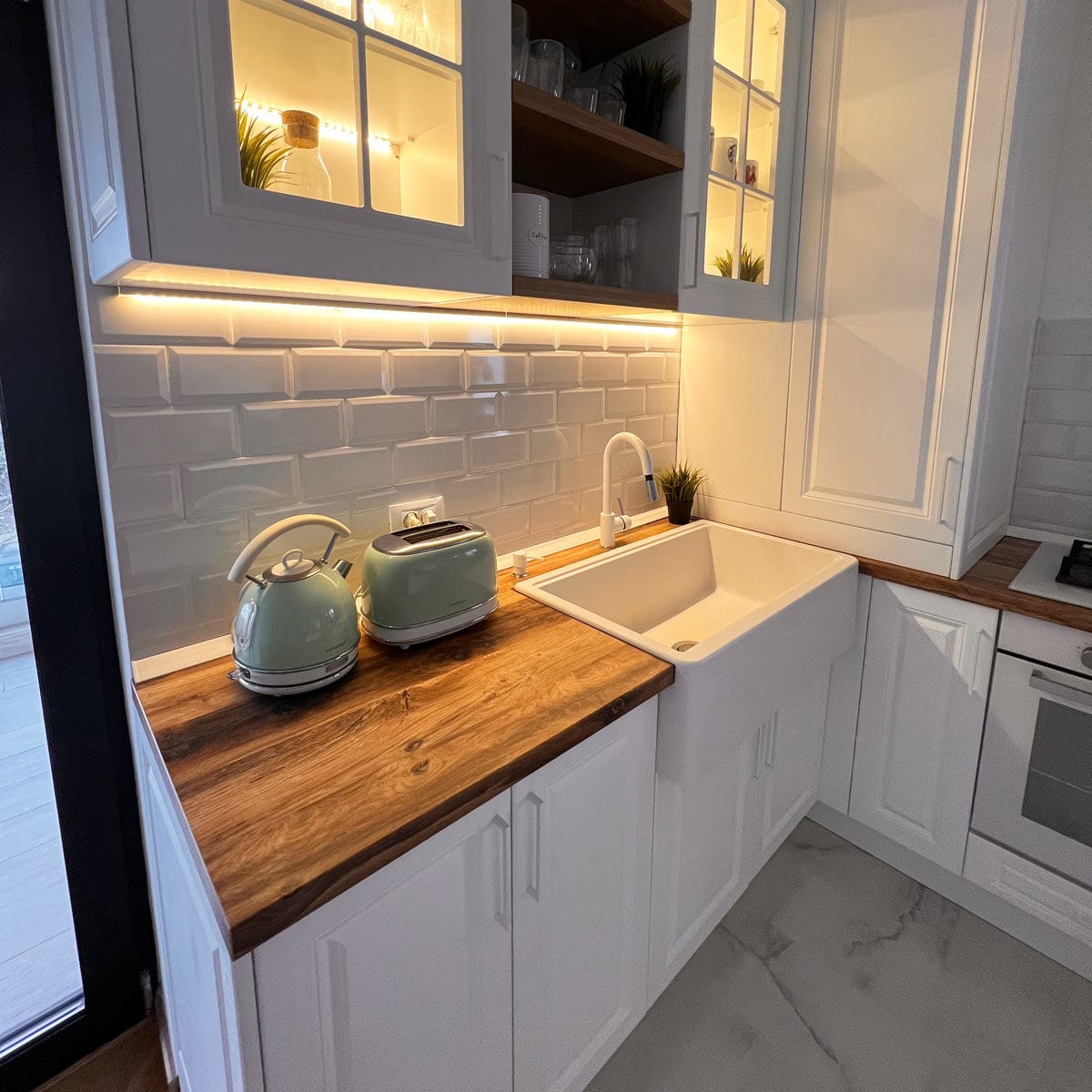 Chiuveta bucatarie granit reversibila Polar White + accesorii montaj, 838x520x240 mm, cod 6011