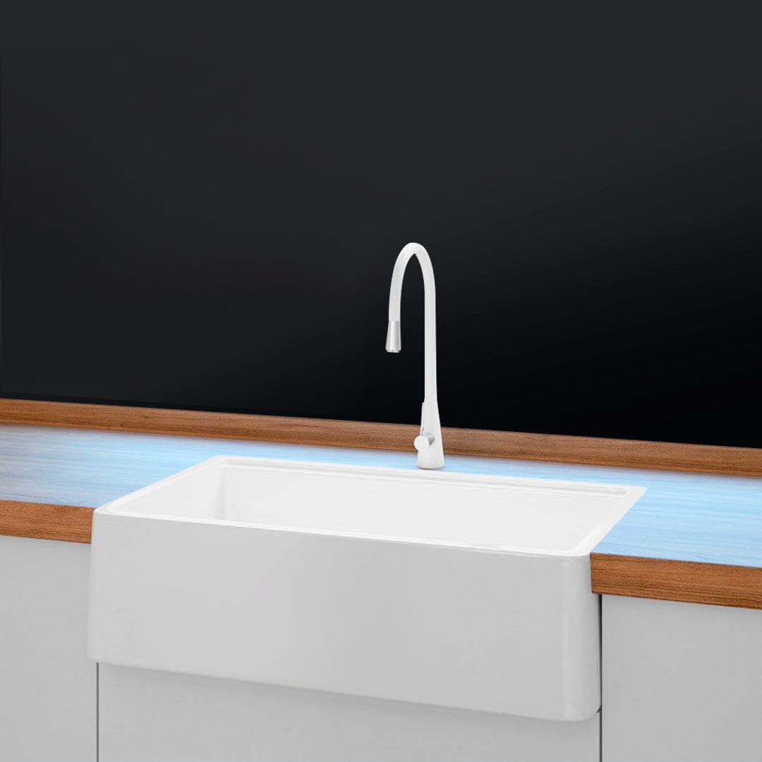Chiuveta bucatarie granit reversibila Polar White + accesorii montaj, 838x520x240 mm, cod 6011