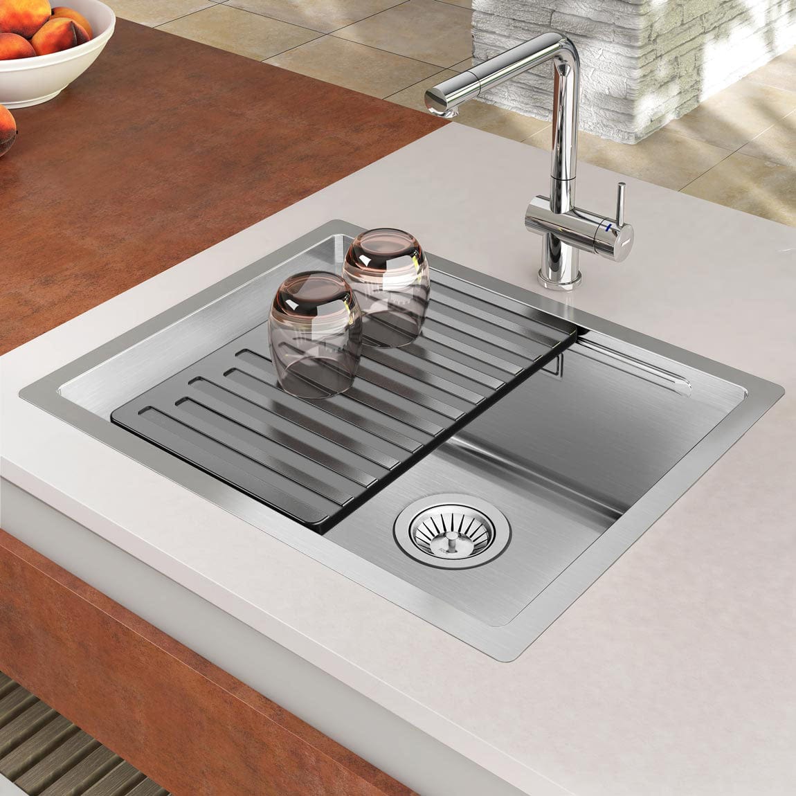 Chiuveta bucatarie inox + Bonus: tocator Versus din ABS reversibil in scurgator vase + accesorii montaj, 550x450x200 mm, cod 6014