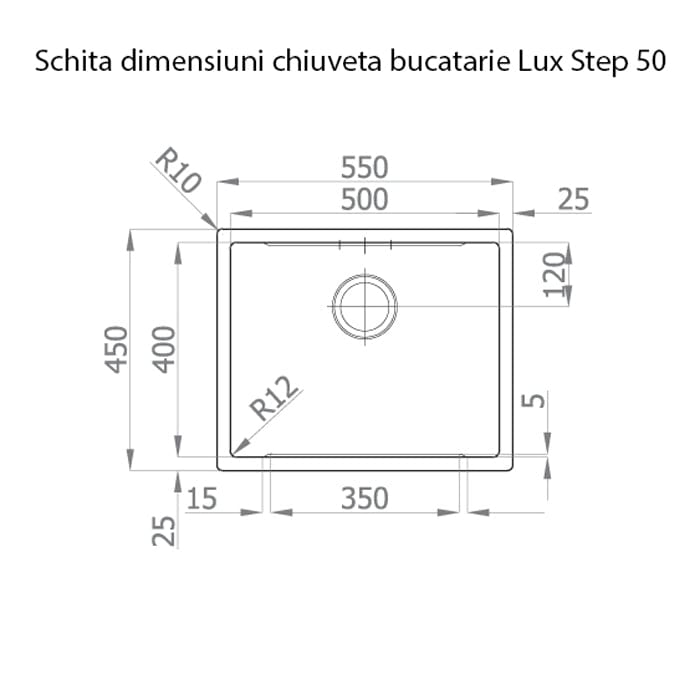 Chiuveta bucatarie inox + Bonus: tocator Versus din ABS reversibil in scurgator vase + accesorii montaj, 550x450x200 mm, cod 6014