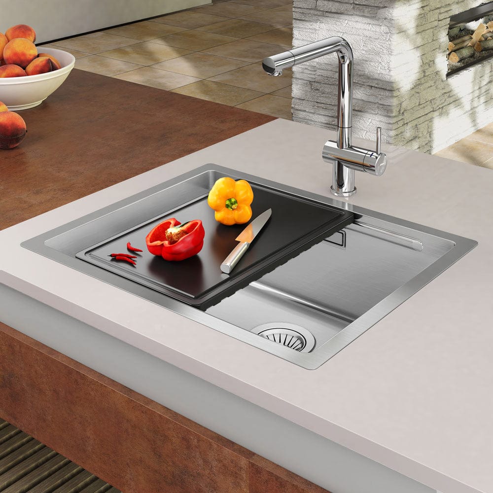 Chiuveta bucatarie inox + Bonus: tocator Versus din ABS reversibil in scurgator vase + accesorii montaj, 550x450x200 mm, cod 6014