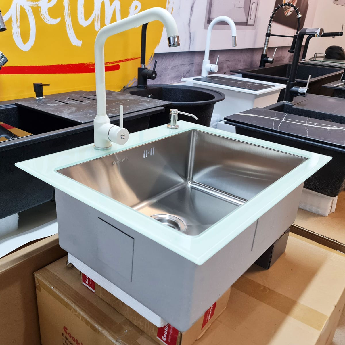 Chiuveta bucatarie inox, cu dozator detergent + accesorii montaj, 620x505x220 mm, cod: 6010