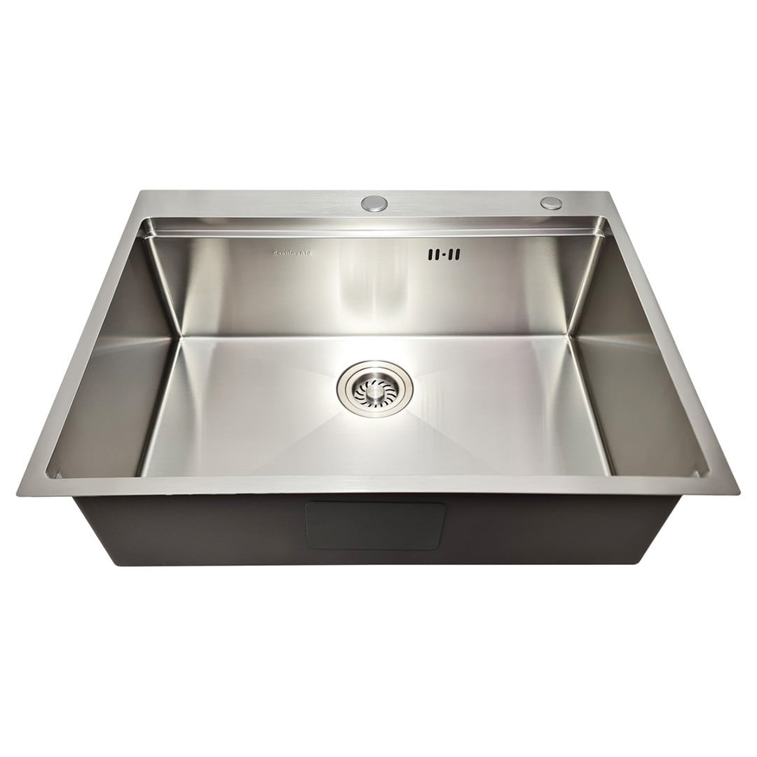 Chiuveta bucatarie inox cu dozator detergent, tavita scurgere inox, gratar rulabil inox, tocator lemn + accesorii montaj, cod: 6009