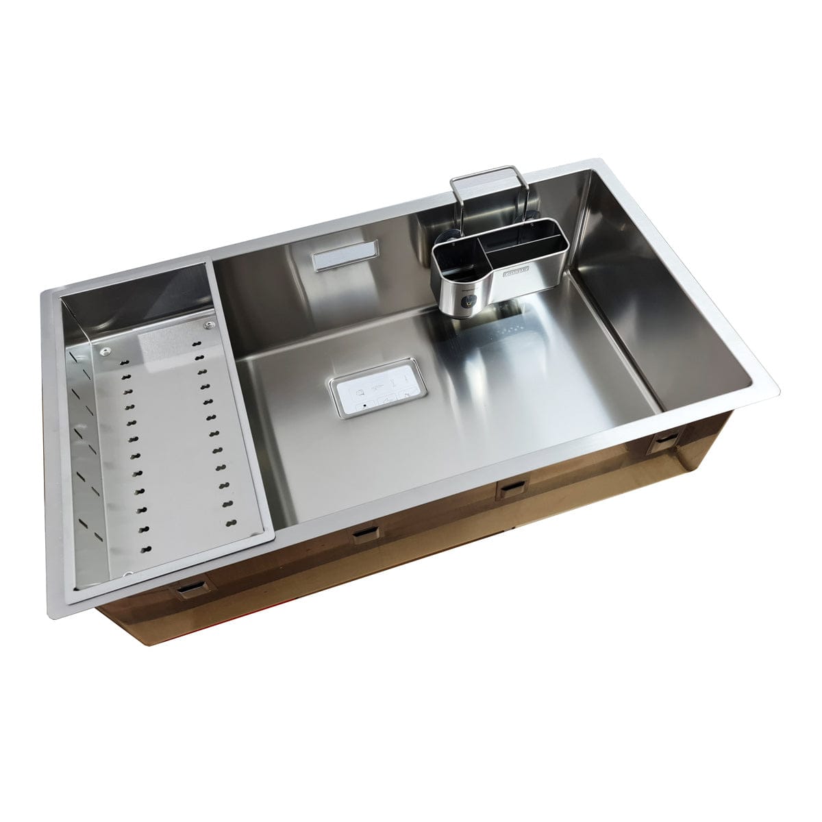 Chiuveta bucatarie inox cu montaj pe/sub blat cu ventil scurgere dreptunghiular si accesorii montaj, 790x450x200 mm, cod: 6008