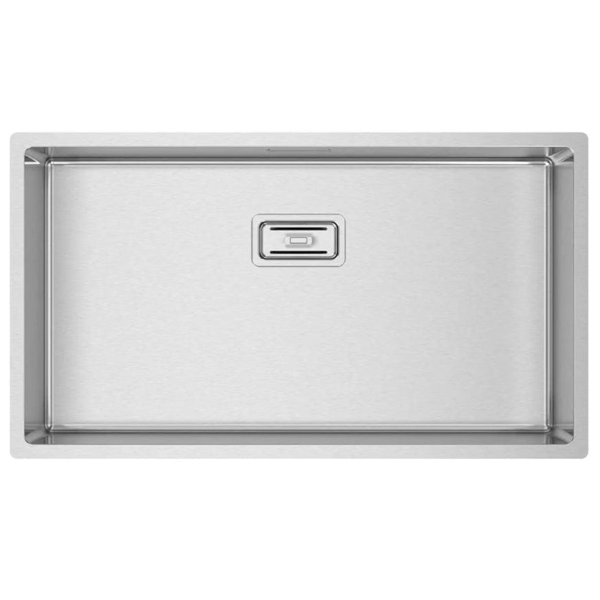 Chiuveta bucatarie inox cu montaj pe/sub blat cu ventil scurgere dreptunghiular si accesorii montaj, 790x450x200 mm, cod: 6008