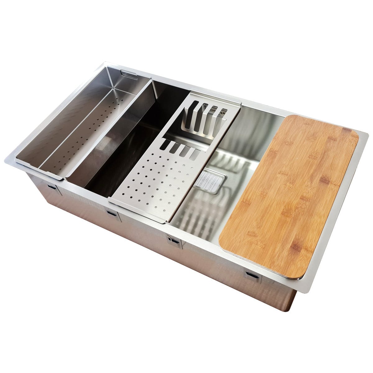 Chiuveta bucatarie inox cu montaj pe/sub blat cu ventil scurgere dreptunghiular si accesorii montaj, 790x450x200 mm, cod: 6008