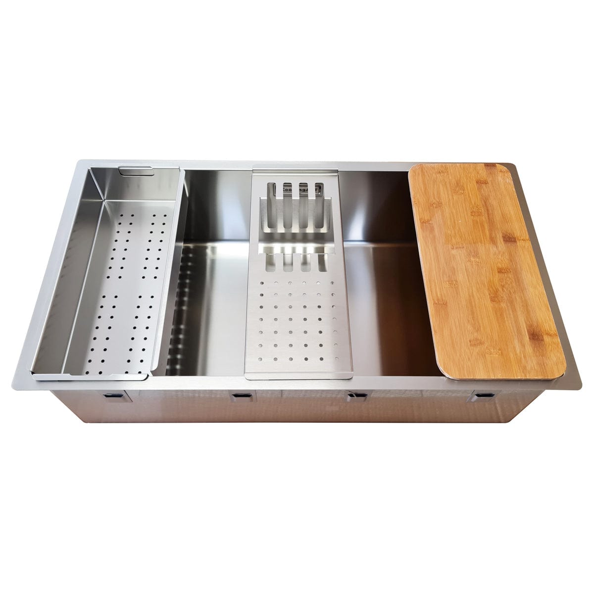 Chiuveta bucatarie inox cu montaj pe/sub blat cu ventil scurgere dreptunghiular si accesorii montaj, 790x450x200 mm, cod: 6008