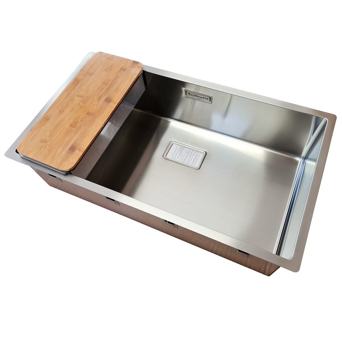 Chiuveta bucatarie inox cu montaj pe/sub blat cu ventil scurgere dreptunghiular si accesorii montaj, 790x450x200 mm, cod: 6008