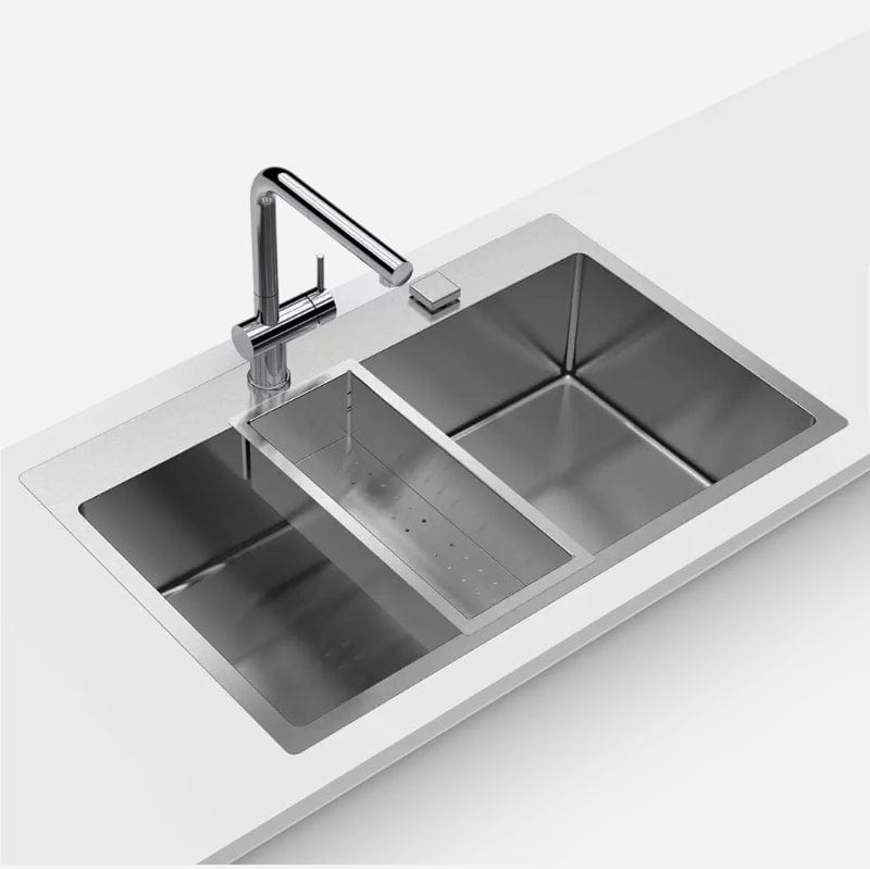 Chiuveta bucatarie inox cu ventil automat scurgere + accesorii montaj, 790x505x200 mm, cod 6016