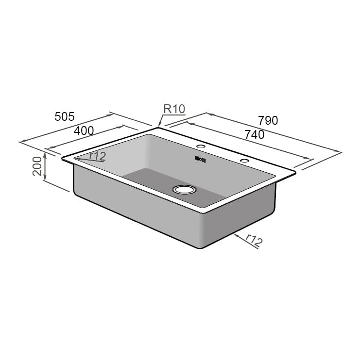 Chiuveta bucatarie inox cu ventil automat scurgere + accesorii montaj, 790x505x200 mm, cod 6016