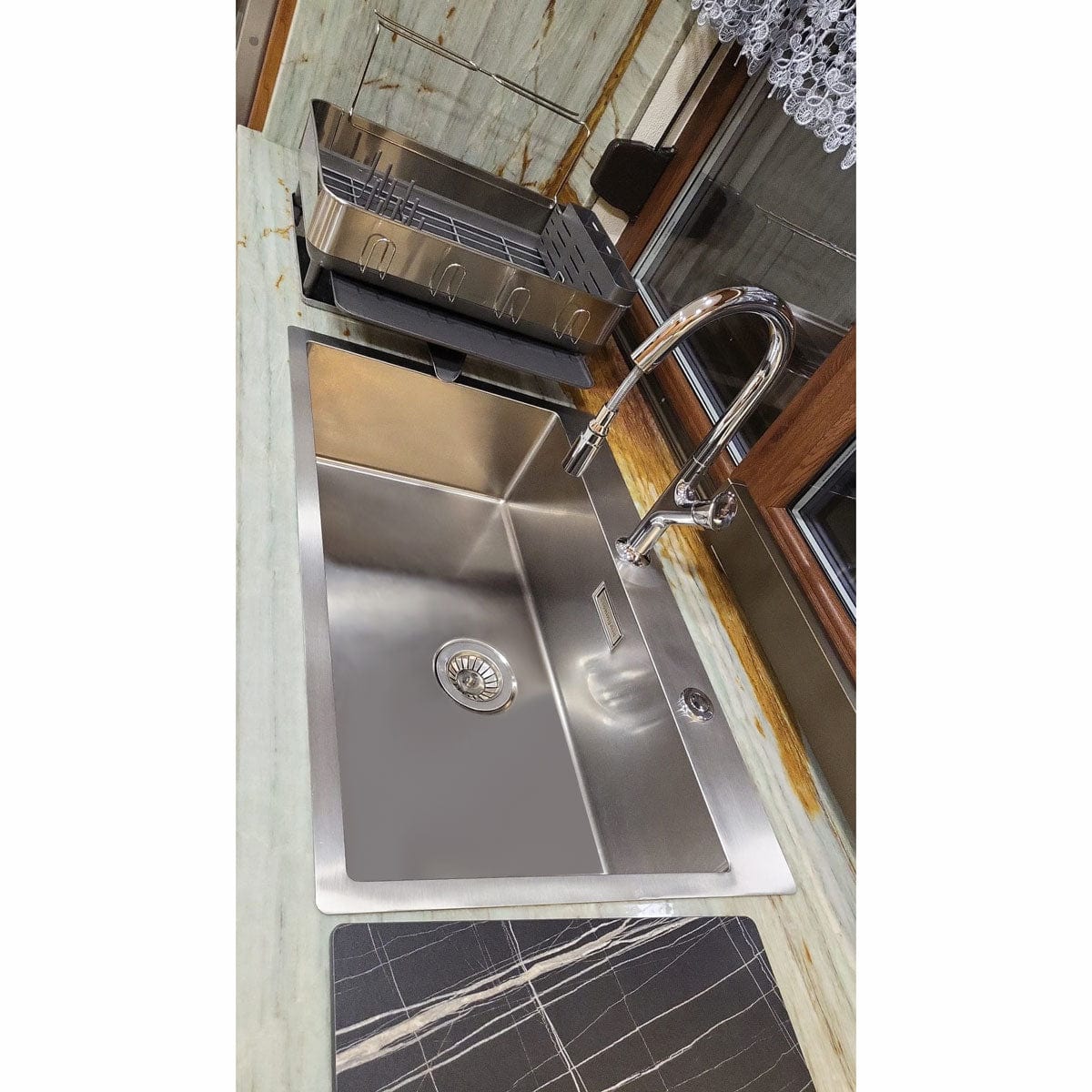Chiuveta bucatarie inox cu ventil automat scurgere + accesorii montaj, 790x505x200 mm, cod 6016