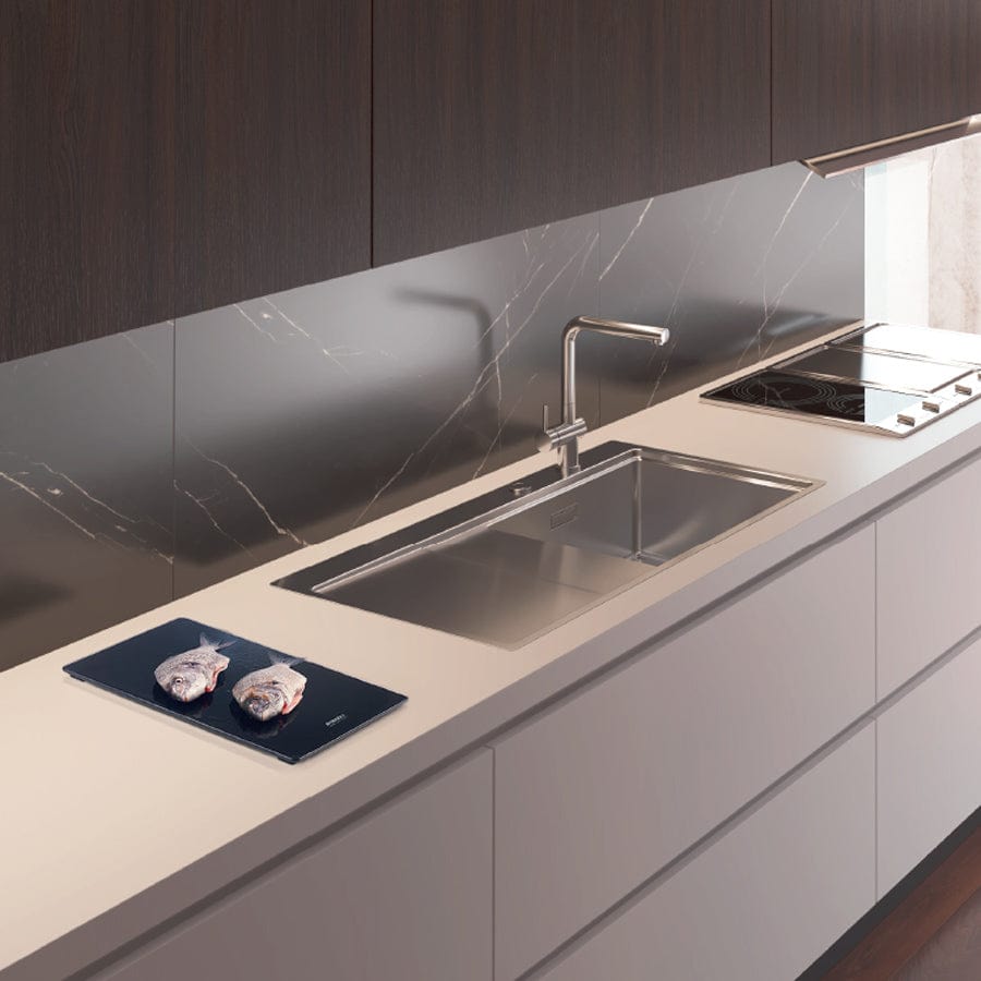 Chiuveta bucatarie inox cu ventil scurgere dreptunghiular automat si accesorii montaj, 1000x520x200 mm, cod 6070
