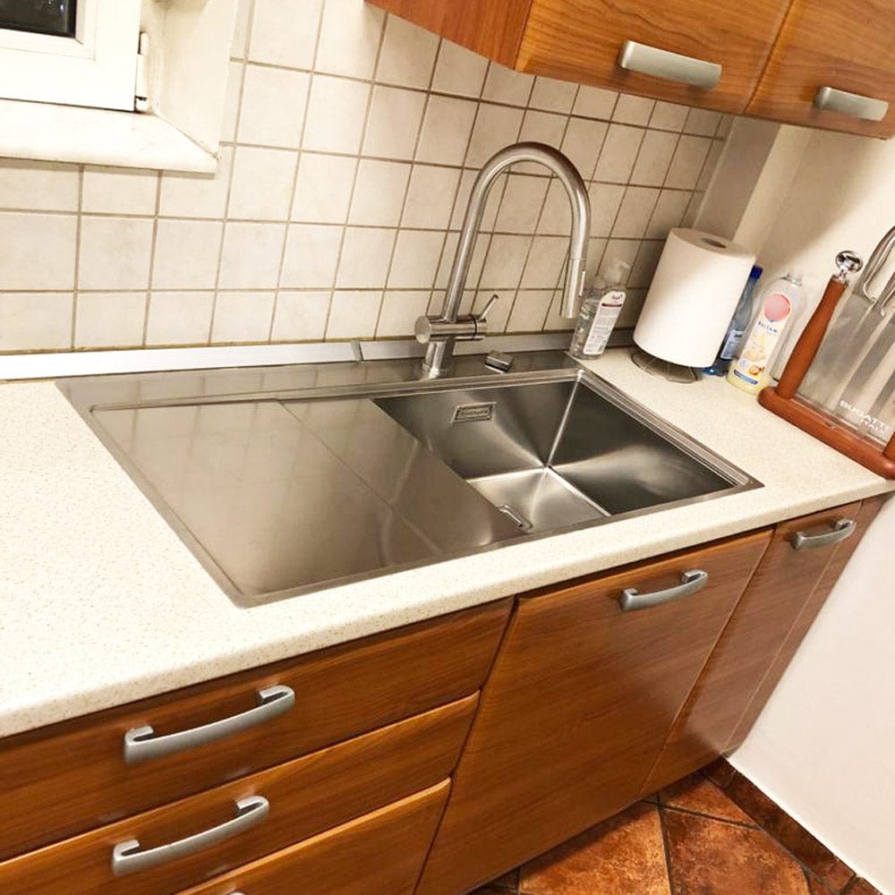 Chiuveta bucatarie inox cu ventil scurgere dreptunghiular automat si accesorii montaj, 1000x520x200 mm, cod 6070