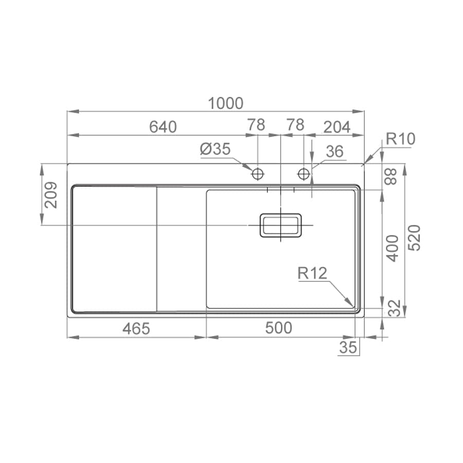 Chiuveta bucatarie inox cu ventil scurgere dreptunghiular automat si accesorii montaj, 1000x520x200 mm, cod 6070