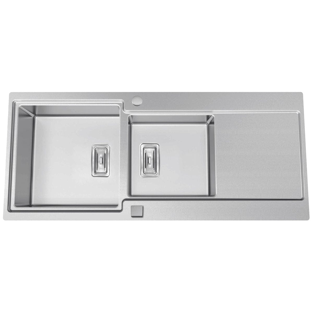 Chiuveta bucatarie inox dubla cu 2 cuve + picurator si ventil automat reversibila stanga/dreapta + accesorii montaj, 1160x500x200 mm cod 6072