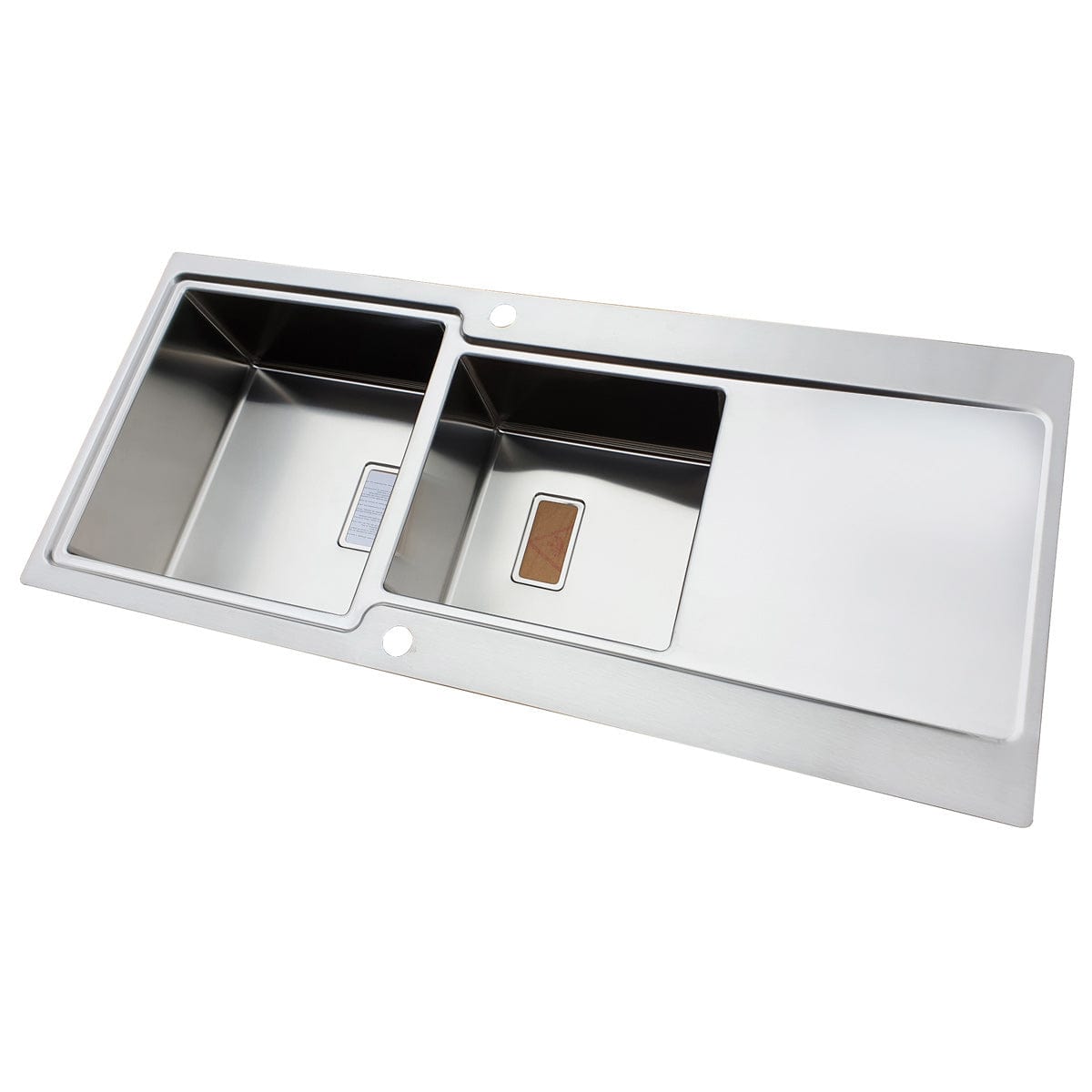 Chiuveta bucatarie inox dubla cu 2 cuve + picurator si ventil automat reversibila stanga/dreapta + accesorii montaj, 1160x500x200 mm cod 6072