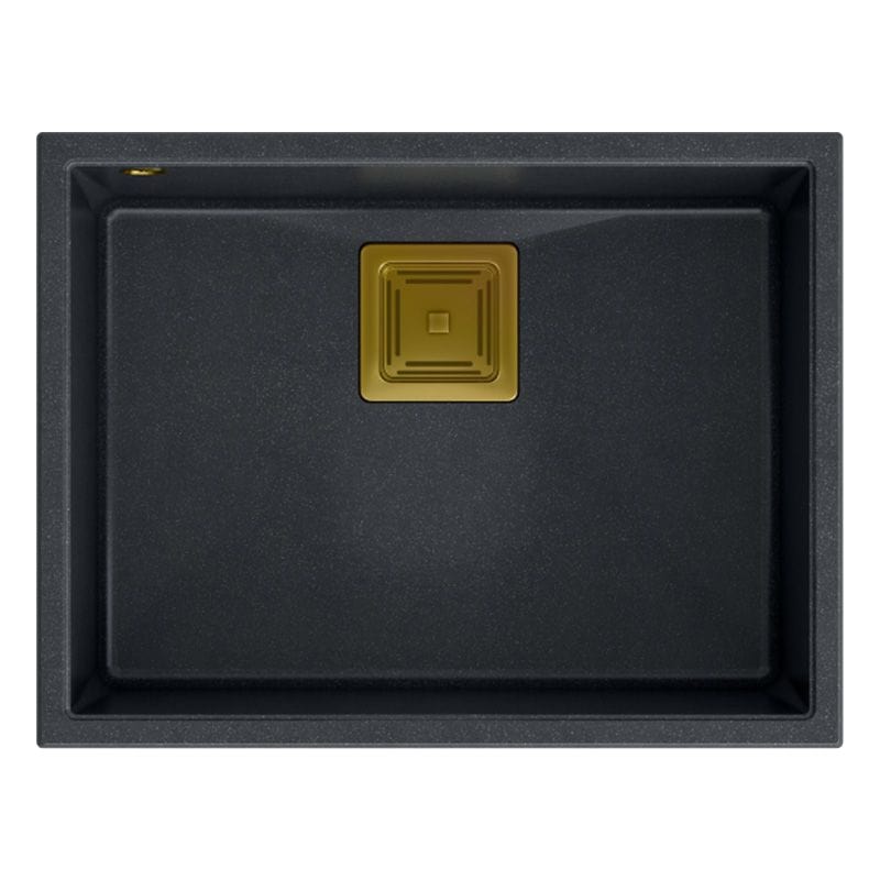 Chiuvetă din granit David 50 Quadron, negru metalic, ventil auriu