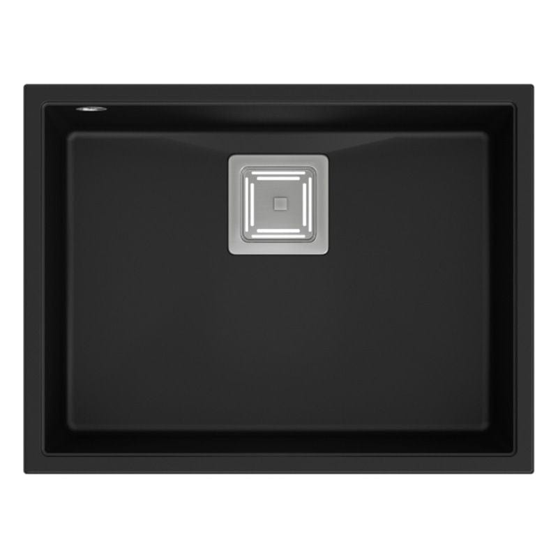 Chiuvetă din granit David 50 Quadron, negru, ventil argintiu