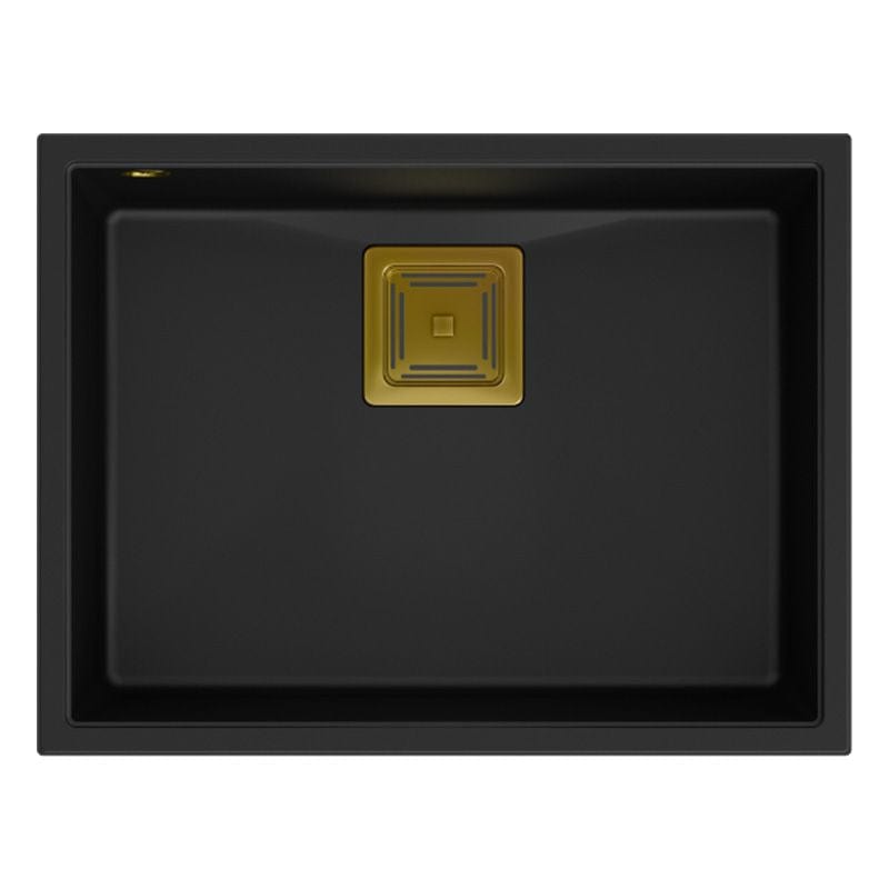 Chiuvetă din granit David 50 Quadron, negru, ventil auriu