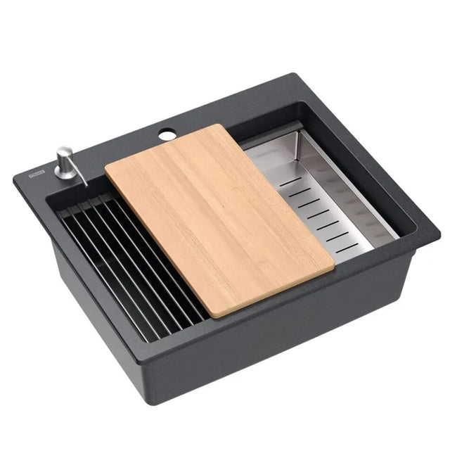 Chiuvetă din granit Kurt 110 Quadron, workstation, negru pestrit