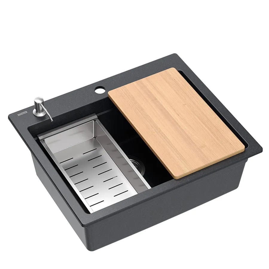 Chiuvetă din granit Kurt 110 Quadron, workstation, negru pestrit