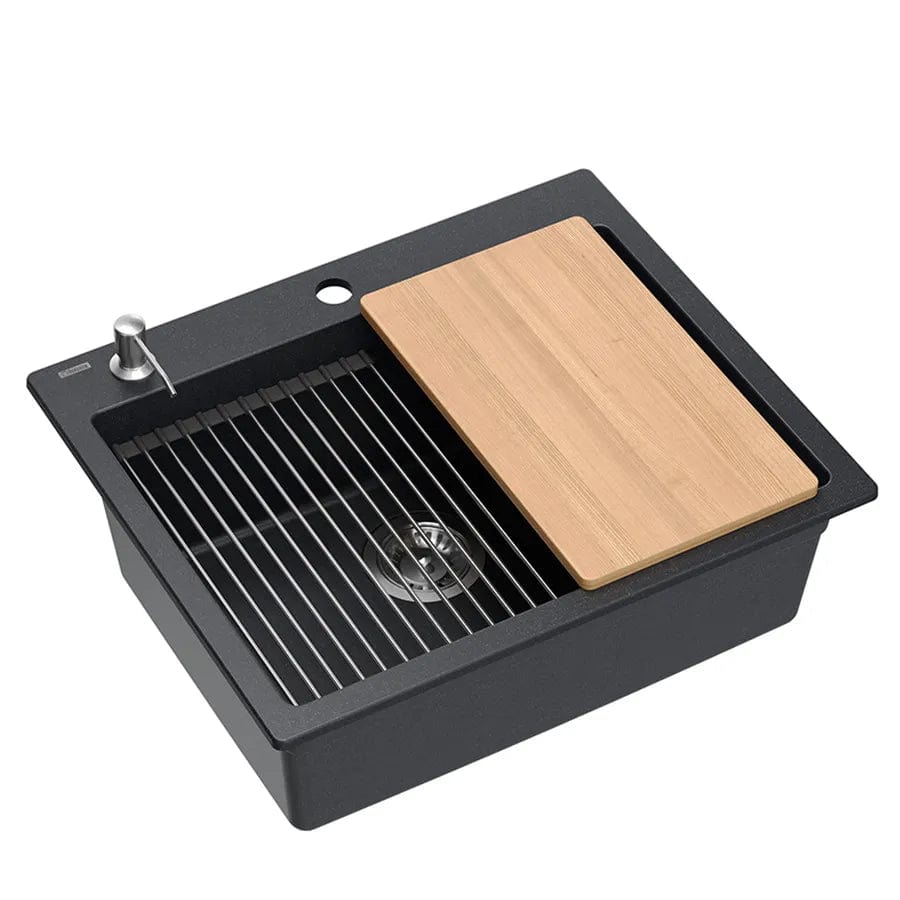 Chiuvetă din granit Kurt 110 Quadron, workstation, negru pestrit