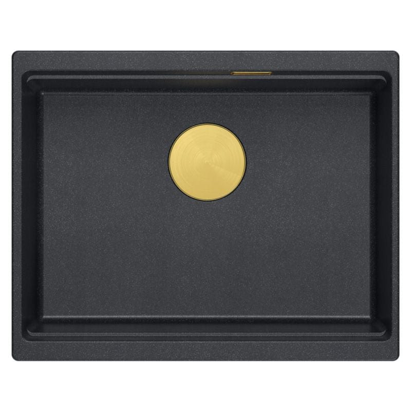 Chiuvetă din granit Logan 100 Quadron, negru metalic, ventil auriu