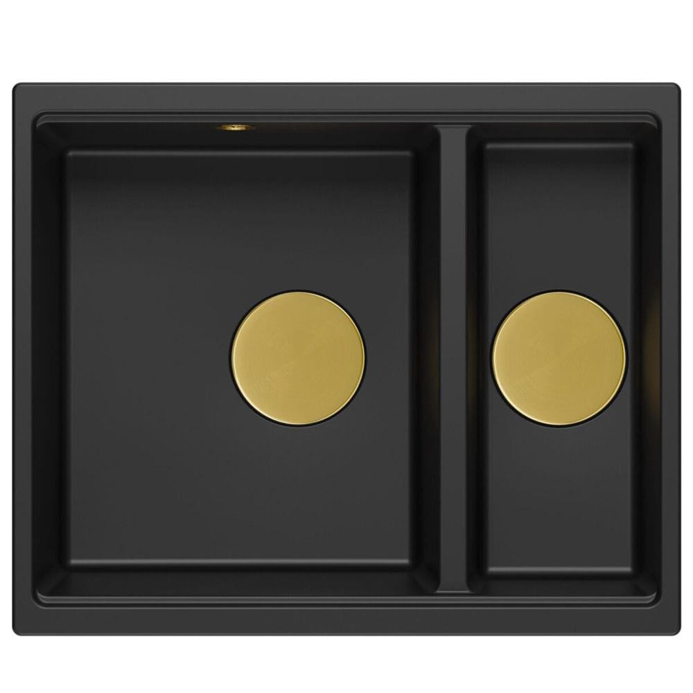 Chiuvetă din granit Logan 150 Quadron, negru, ventil auriu