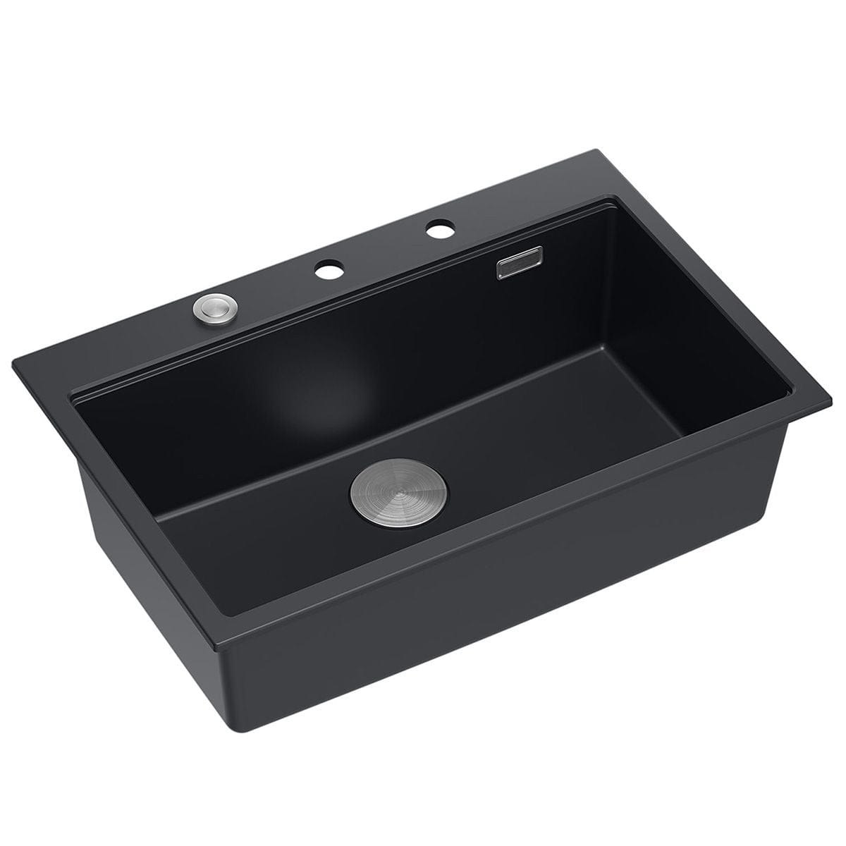 Chiuvetă din granit Marc 110 Quadron,workstation, negru, ventil si accesorii argintii