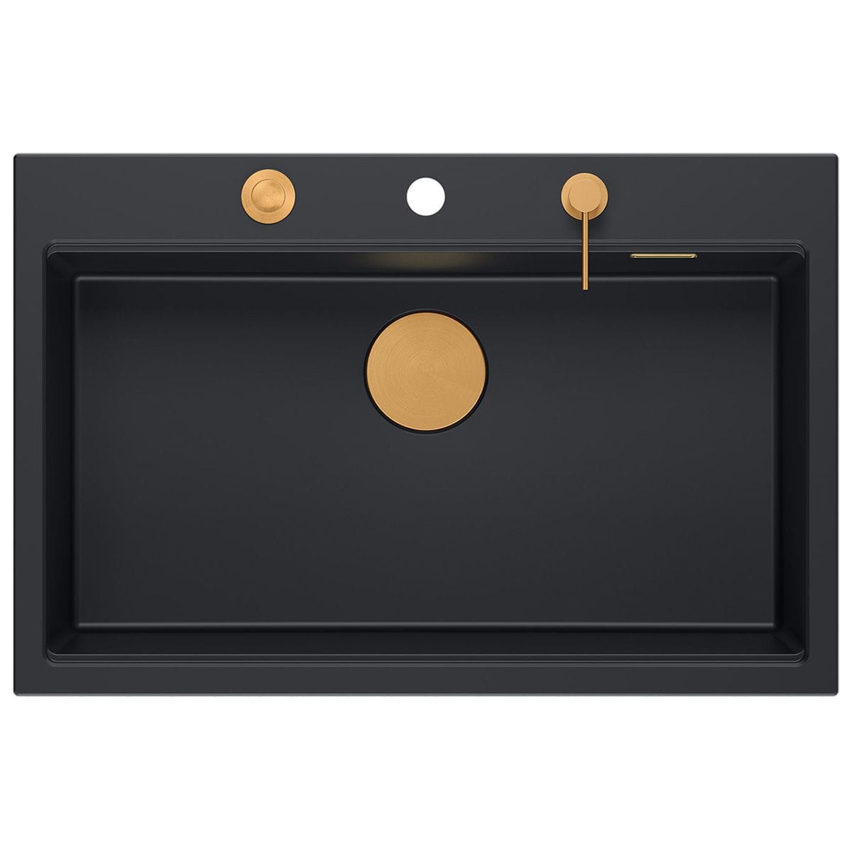Chiuvetă din granit Marc 110 Quadron,workstation, negru, ventil si accesorii aurii