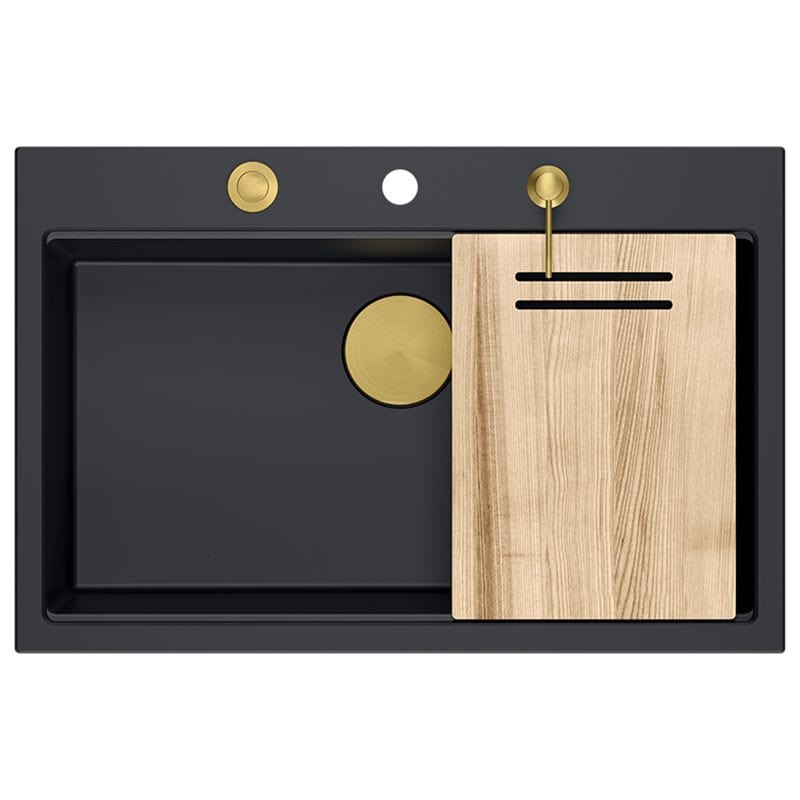 Chiuvetă din granit Marc 110 Quadron,workstation, negru, ventil si accesorii aurii