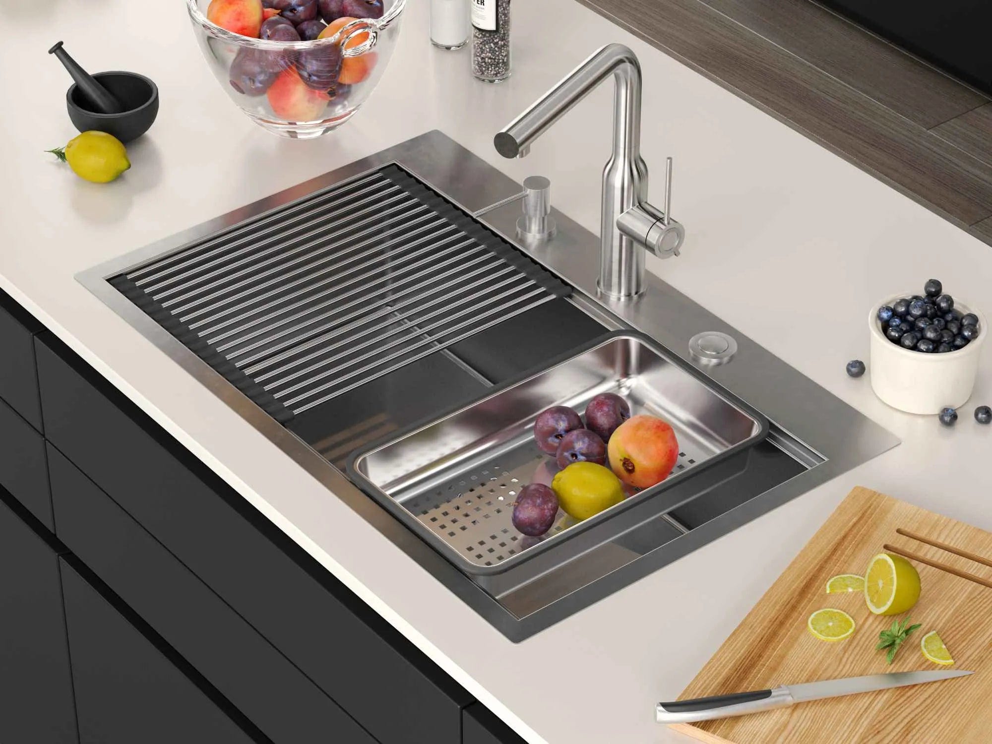 Chiuvetă din inox Burt 110 Quadron, workstation, argintiu
