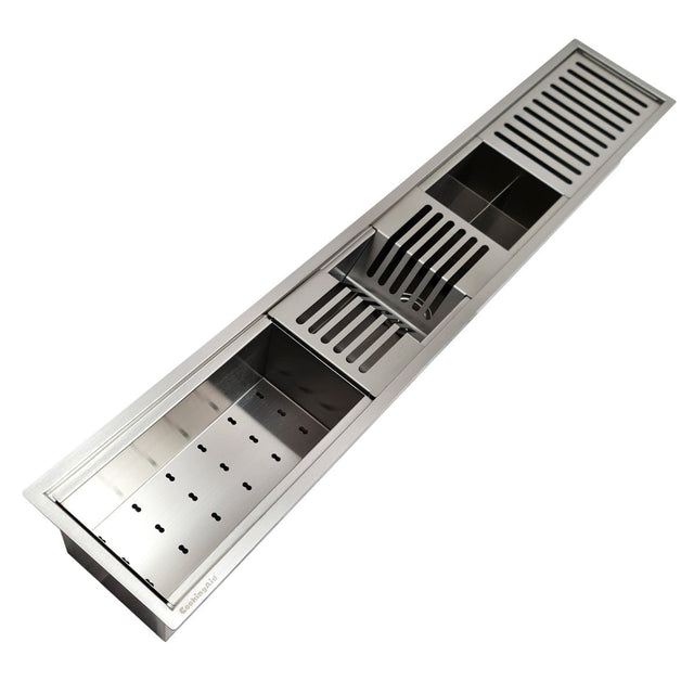 Chiuveta ingusta scurgere multifunctionala tip rigola / canal / jgheab drenare CookingAid Channel sink 108cm cu 4 accesorii incluse, 1080x194x140mm